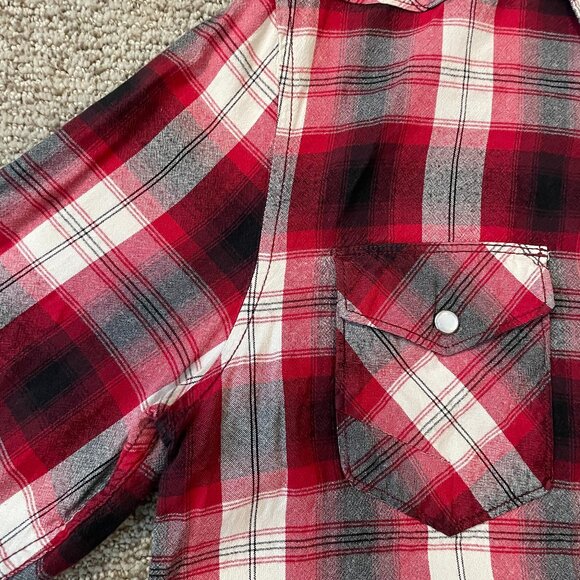 Vans Long-Sleeve Shirt MEDIUM - Red Plaid Country-Style with Button Snaps - Picture 7 of 9